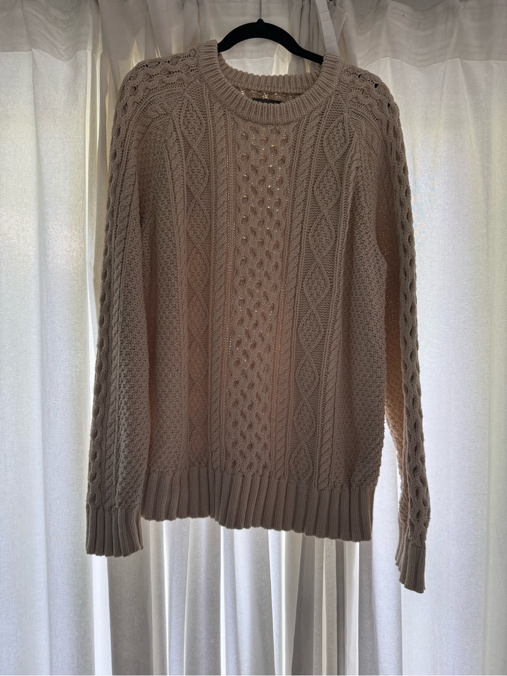 LLBean Signature Chunky Cable Knit Fisherman Sweater in Cream